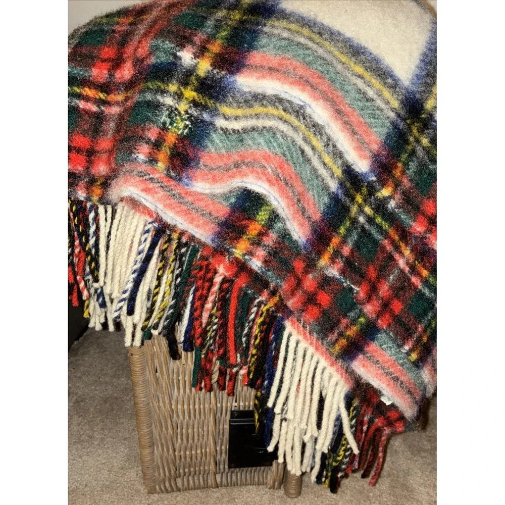 Connemara Foxford Rug Vintage 100% Wool Plaid Stadium Throw Blanket 63X56